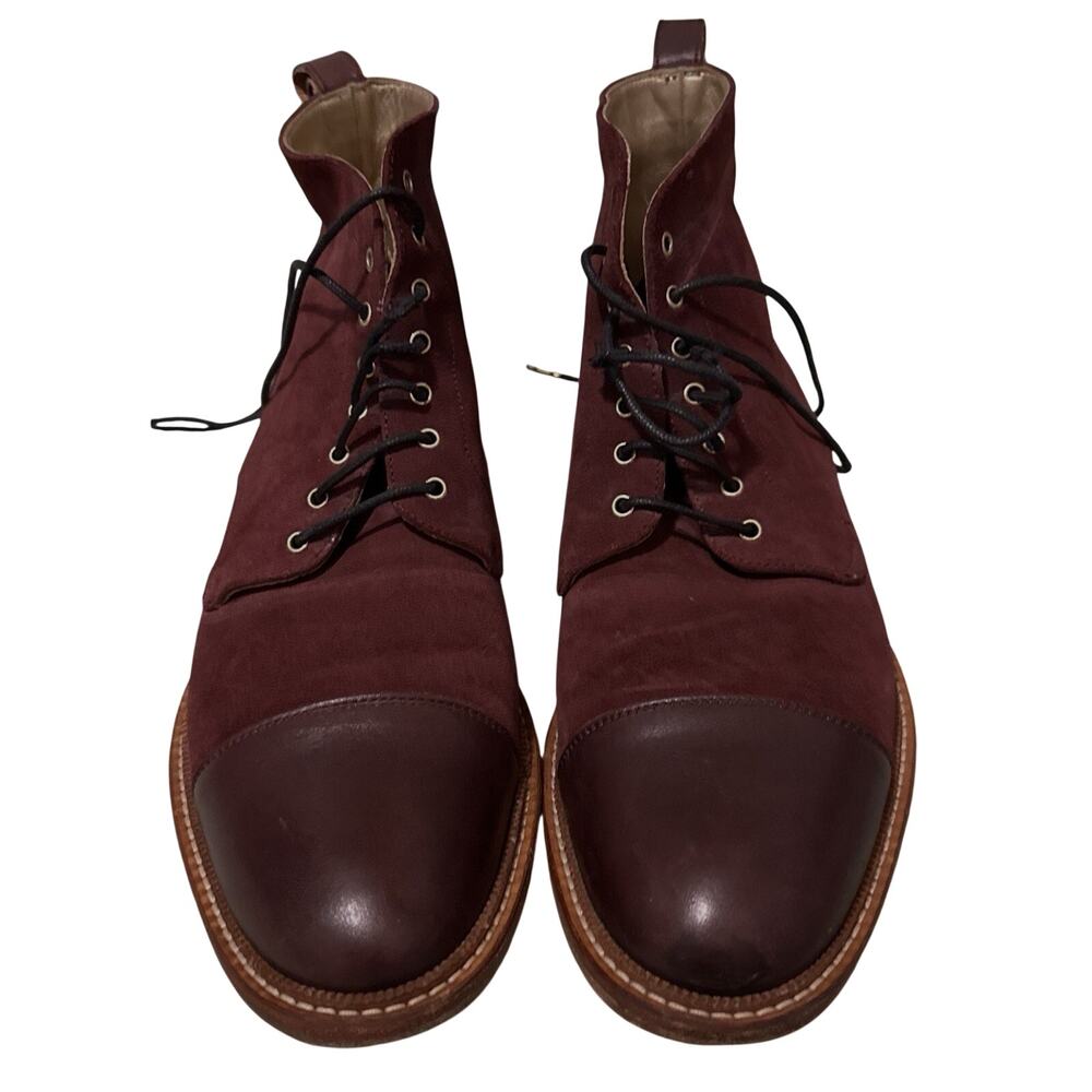 TAFT Burgundy Brown Leather Suede Cap Toe Lace-Up Men's Boots EU 43